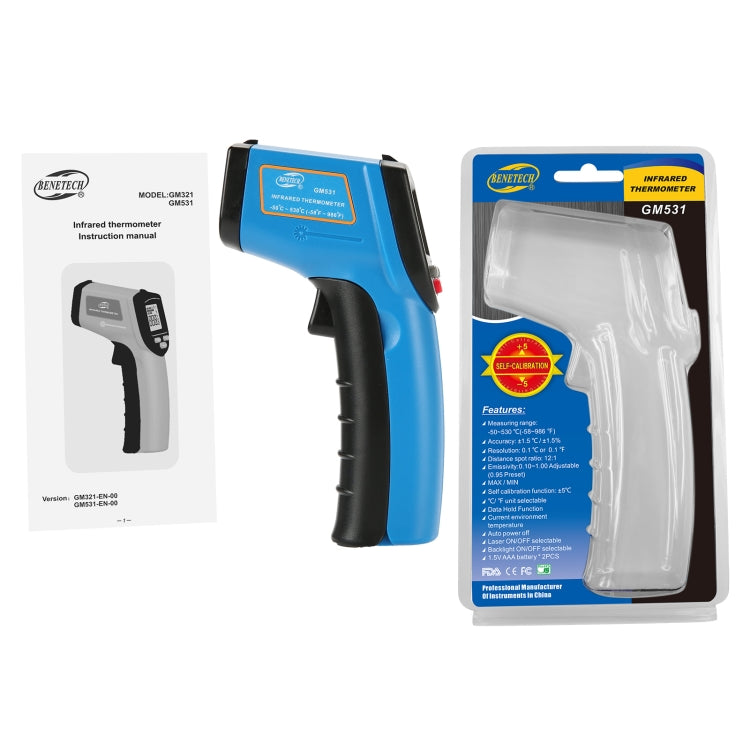BENETECH GM531 Handheld Thermometer Cooking Digital Infrared Thermometer, Measure Range: -50~530 C, GM531