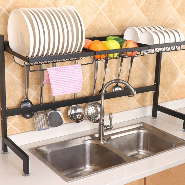 92cm Stainless Steel Kitchen Bowl Fruit Basket Dish Drain Rack Storage Holder, Standrad Version, 92cm Standrad Version (Black)