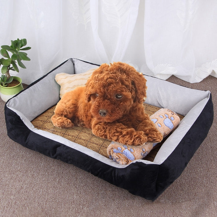Dog Bone Pattern Big Soft Warm Kennel Pet Dog Cat Mat Blanket, with Rattan Mat & Blanket Size: S, 60×45×15cm, Size: S