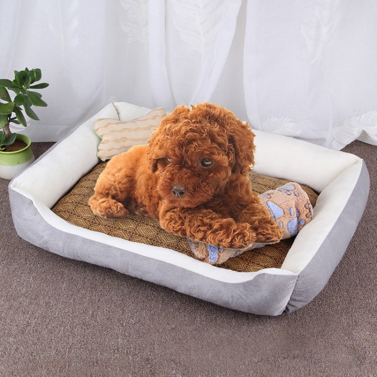 Dog Bone Pattern Big Soft Warm Kennel Pet Dog Cat Mat Blanket, with Rattan Mat & Blanket Size: S, 60×45×15cm, Size: S