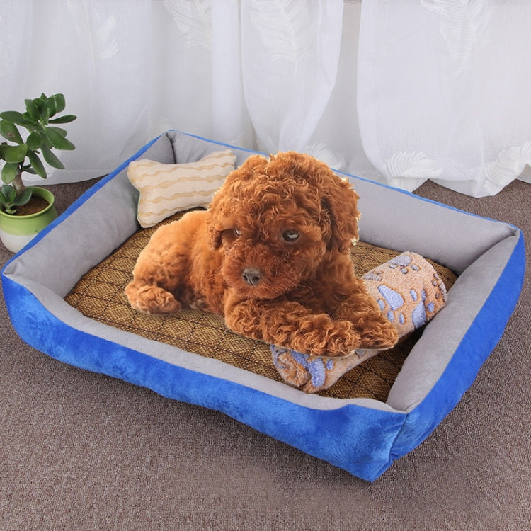 Dog Bone Pattern Big Soft Warm Kennel Pet Dog Cat Mat Blanket, with Rattan Mat & Blanket Size: S, 60×45×15cm, Size: S