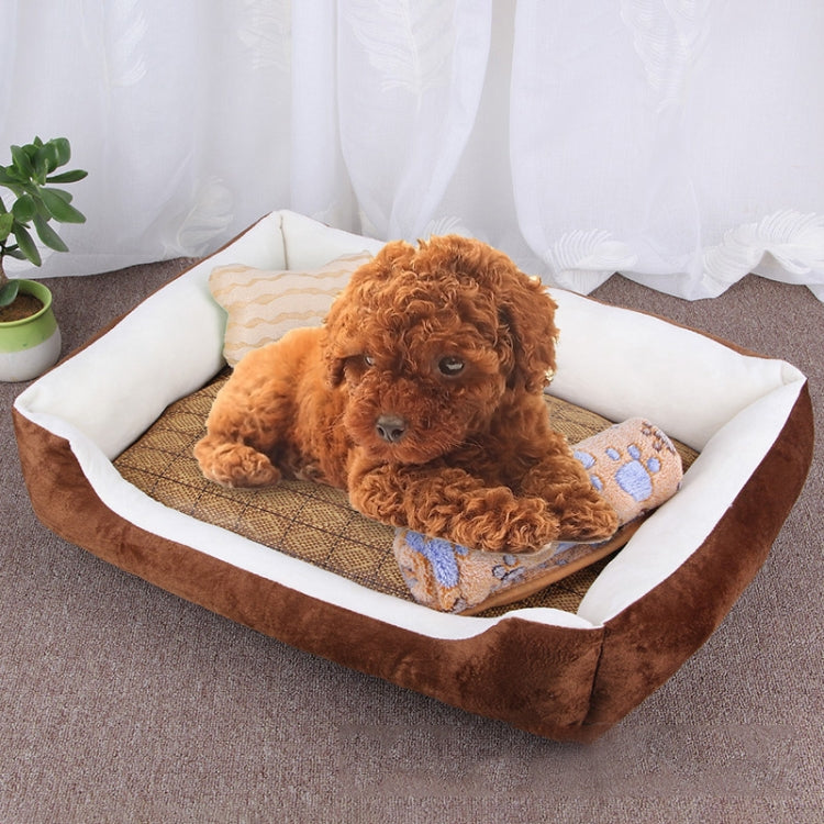 Dog Bone Pattern Big Soft Warm Kennel Pet Dog Cat Mat Blanket, with Rattan Mat & Blanket Size: S, 60×45×15cm, Size: S