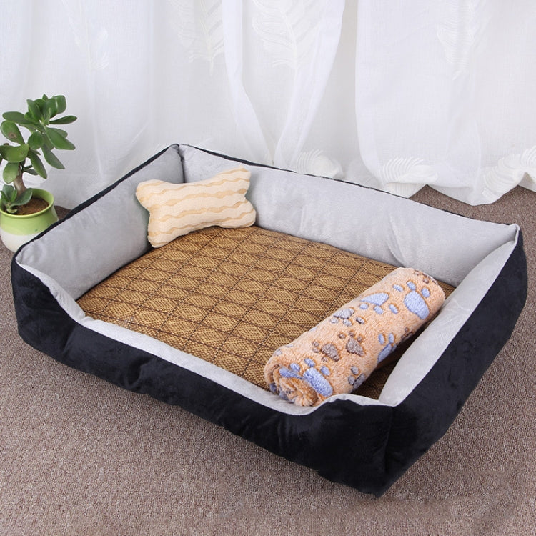 Dog Bone Pattern Big Soft Warm Kennel Pet Dog Cat Mat Blanket,  with Rattan Mat & Blanket Size: XL, 90×70×15cm, Size: XL