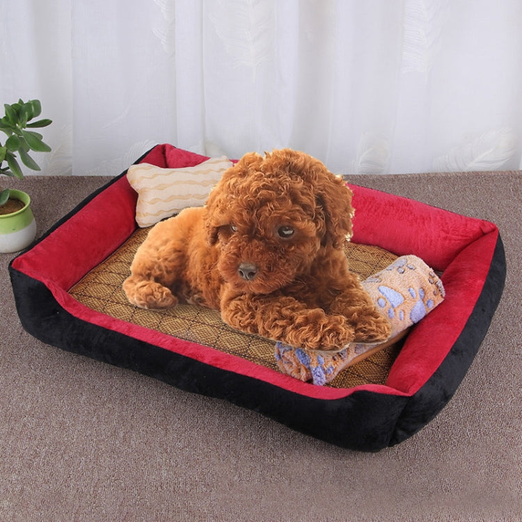 Dog Bone Pattern Big Soft Warm Kennel Pet Dog Cat Mat Blanket,  with Rattan Mat & Blanket Size: XL, 90×70×15cm, Size: XL