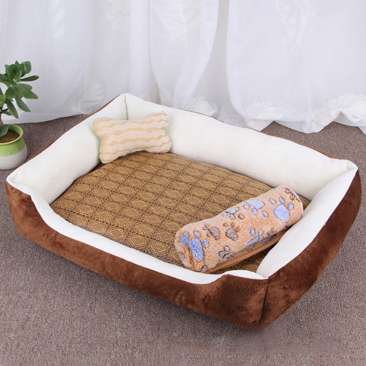 Dog Bone Pattern Big Soft Warm Kennel Pet Dog Cat Mat Blanket,with Rattan Mat & Blanket Size: XXS, 45×30×15cm, Size: XXS