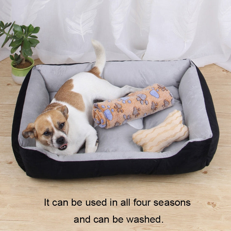 Dog Bone Pattern Big Soft Warm Kennel Pet Dog Cat Mat Blanket, with Rattan Mat Size: L, 80×60×15cm, Size: L