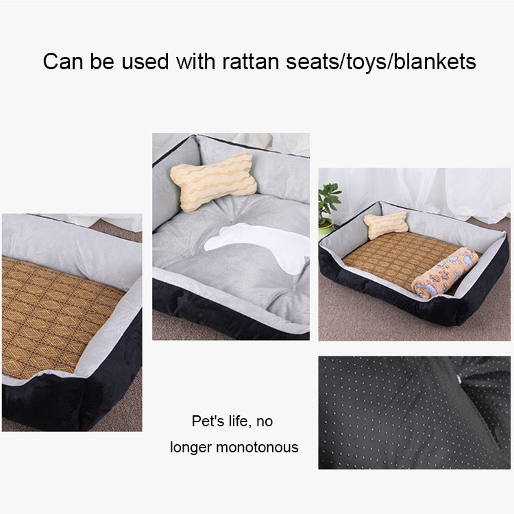 Dog Bone Pattern Big Soft Warm Kennel Pet Dog Cat Mat Blanket, with Rattan Mat Size: S, 60×45×15cm, Size: S
