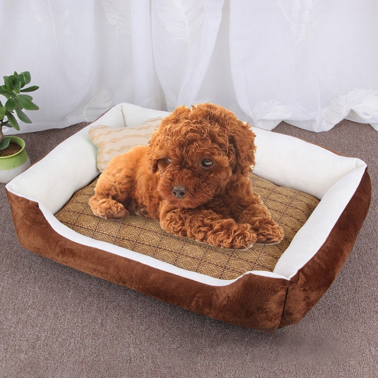 Dog Bone Pattern Big Soft Warm Kennel Pet Dog Cat Mat Blanket, with Rattan Mat Size: S, 60×45×15cm, Size: S