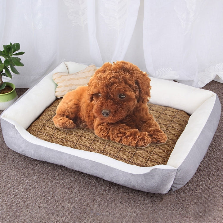 Dog Bone Pattern Big Soft Warm Kennel Pet Dog Cat Mat Blanket,  with Rattan Mat Size: XL, 90×70×15cm, Size: XL