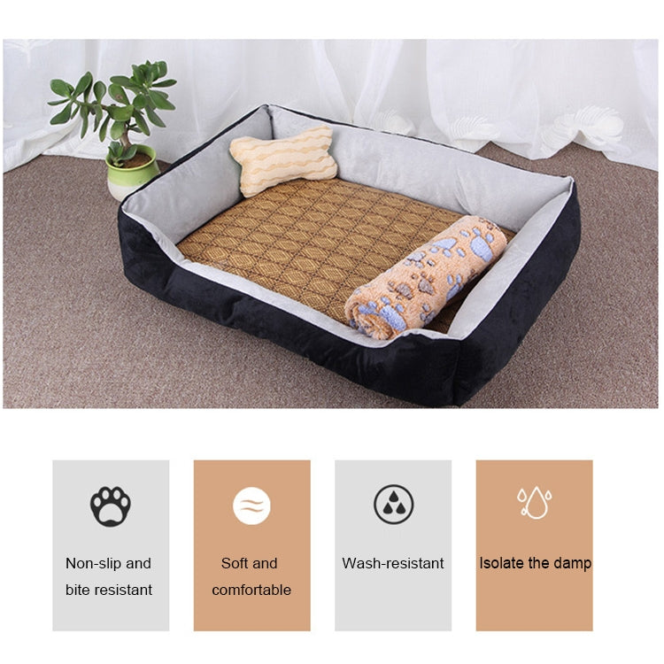 Dog Bone Pattern Big Soft Warm Kennel Pet Dog Cat Mat Blanket, with Rattan Mat Size: XS, 50×40×15cm, Size: XS