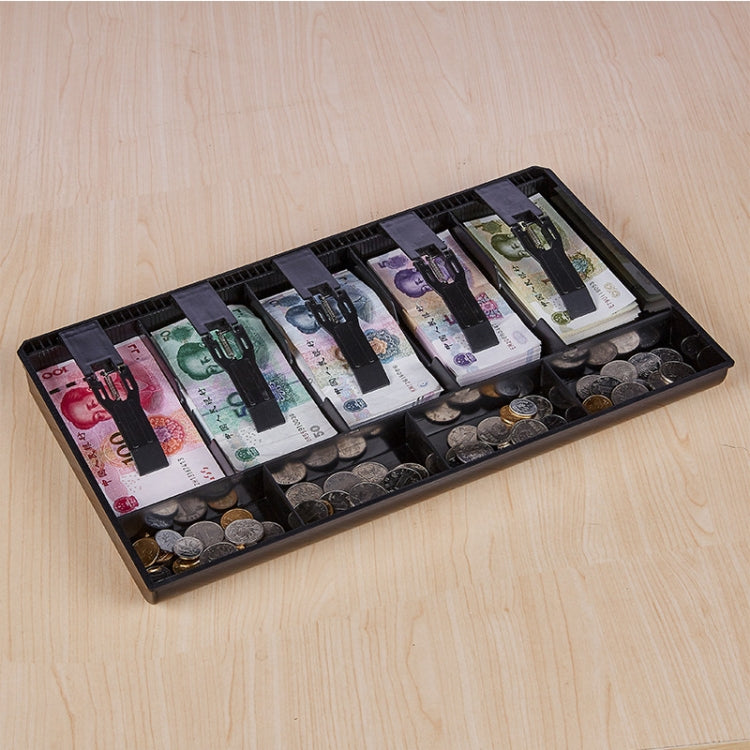 Durable Five-frame ABS Cash Coin Register Insert Cashier Drawer Storage Cash Register Tray Box Classify Organizer, Five-frame (Black)