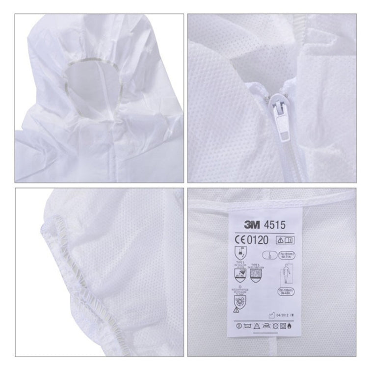 3M 4515 One-piece White Anti-static Anti-chemical Dustproof Sandblasting Suit with Cap, Size: XL, 3M XL