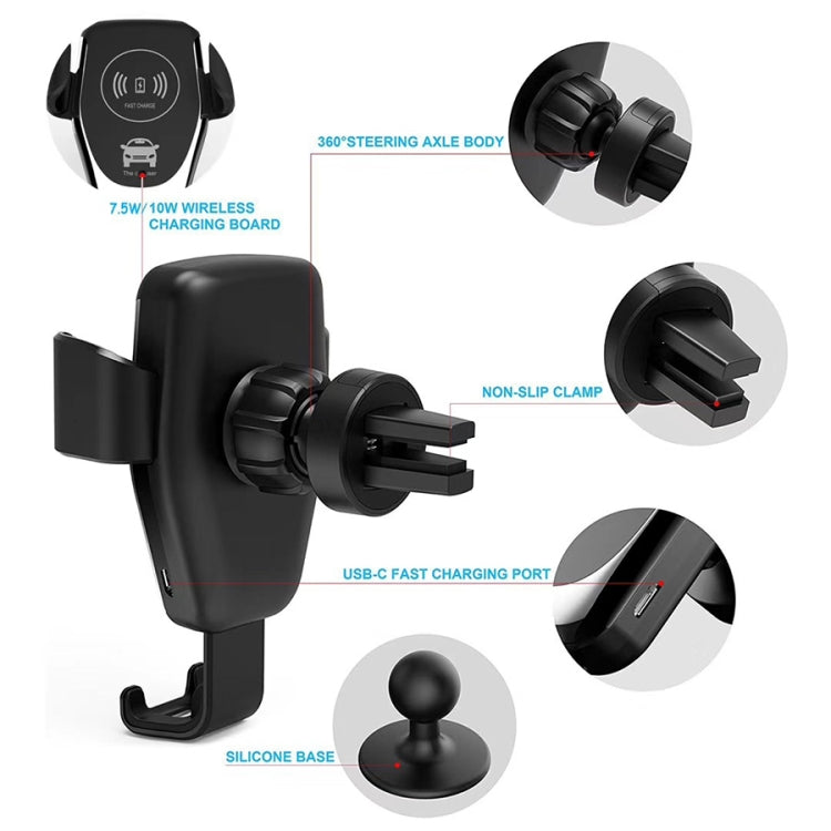 C6 Gravity Induction Car Qi Wireless Charger Fast Charging Air Vent Phone Holder