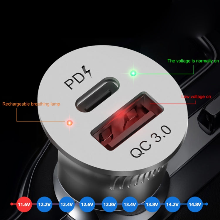 PD USB-C / Type-C + QC3.0 USB Fast Charging Car Charger with Dual LED Indicator, QC3.0