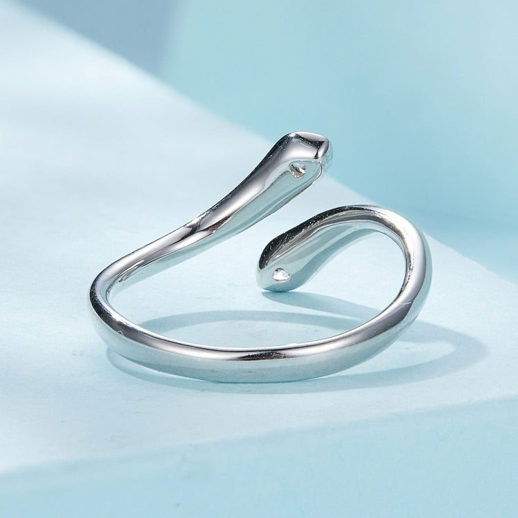 SCR946-E Sterling Silver S925 White Gold Plated Zircon Double Heart Opening Adjustable Ring, SCR946-E