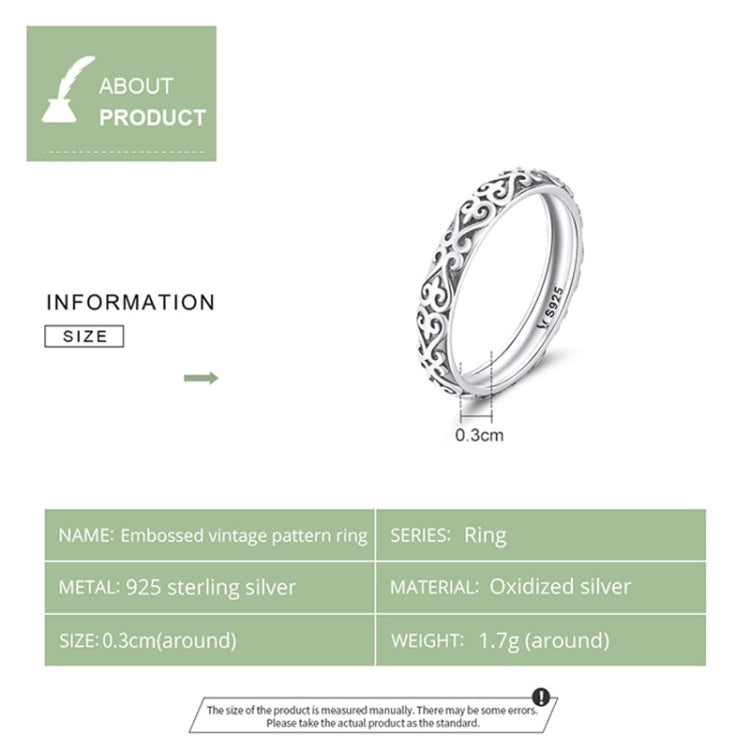 SCR776-10 Sterling Silver S925 Vintage Embossed Pattern Ring, SCR776-10