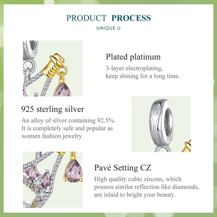 BSC863 S925 Sterling Silver French Champagne Pendant Accessories DIY Bracelet Beads, JEWE0750