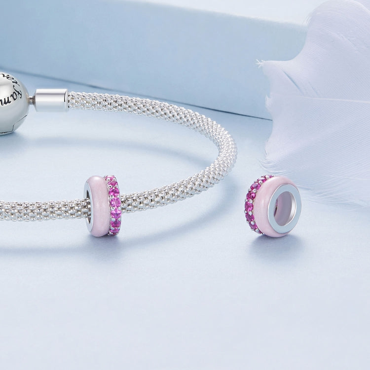 S925 Sterling Silver Double Layer Silicone Bead Pendant Accessories DIY Bracelet Beads, BSC883-PK, BSC883-TQ, BSC883-VT