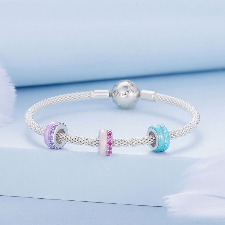 S925 Sterling Silver Double Layer Silicone Bead Pendant Accessories DIY Bracelet Beads, BSC883-PK, BSC883-TQ, BSC883-VT