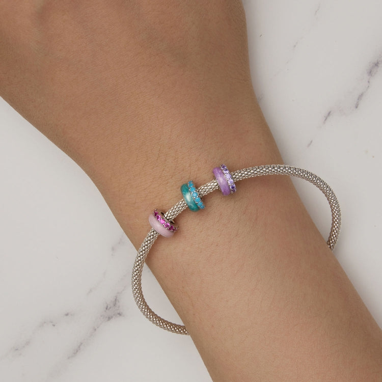 S925 Sterling Silver Double Layer Silicone Bead Pendant Accessories DIY Bracelet Beads, BSC883-PK, BSC883-TQ, BSC883-VT