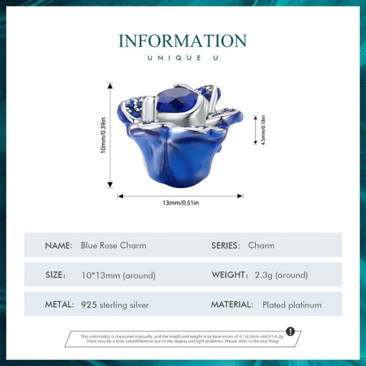 BSC879 S925 Sterling Silver Blue Enchantress Rose Pendant Accessories DIY Bracelet Beads, BSC879
