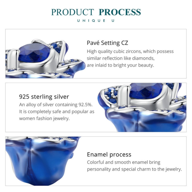 BSC879 S925 Sterling Silver Blue Enchantress Rose Pendant Accessories DIY Bracelet Beads, BSC879