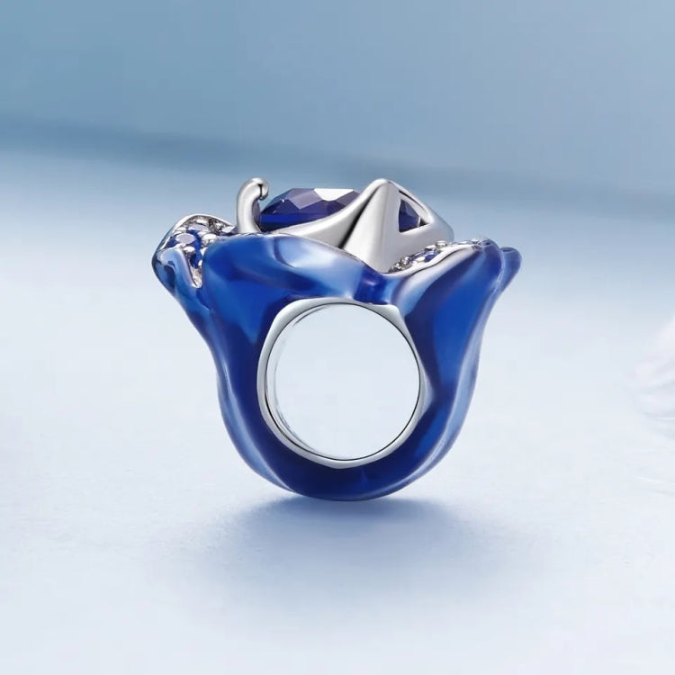 BSC879 S925 Sterling Silver Blue Enchantress Rose Pendant Accessories DIY Bracelet Beads, BSC879