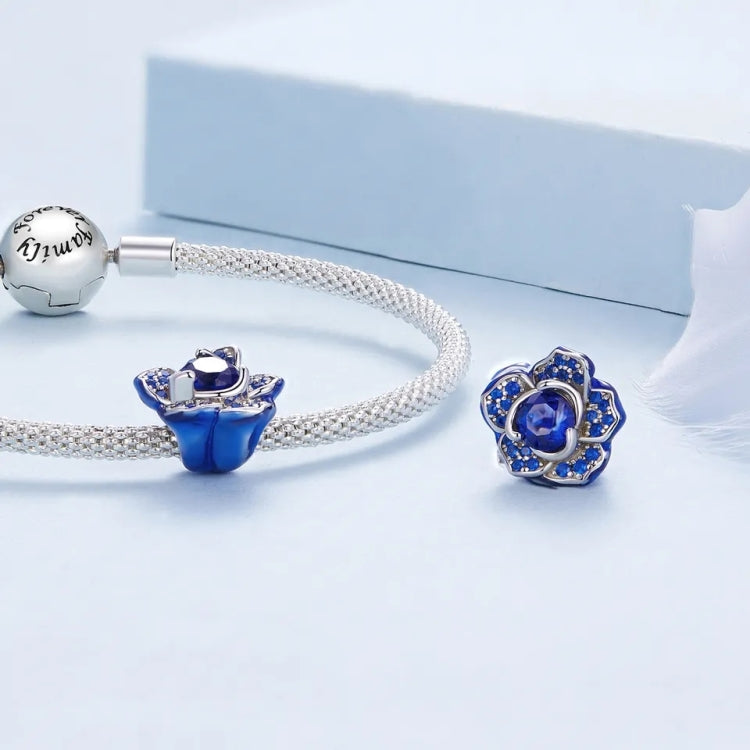 BSC879 S925 Sterling Silver Blue Enchantress Rose Pendant Accessories DIY Bracelet Beads, BSC879