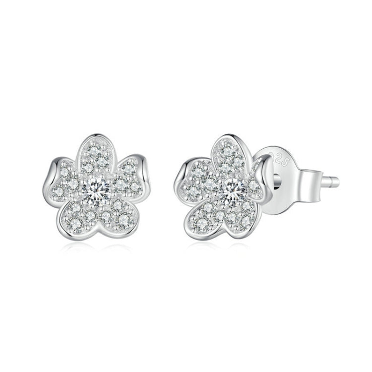 BSE855 Sterling Silver S925 White Gold Plated Full-set Zircon Flower Stud Earrings, BSE855