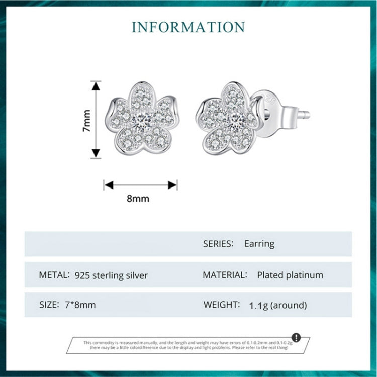 BSE855 Sterling Silver S925 White Gold Plated Full-set Zircon Flower Stud Earrings, BSE855