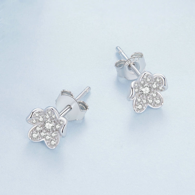BSE855 Sterling Silver S925 White Gold Plated Full-set Zircon Flower Stud Earrings, BSE855
