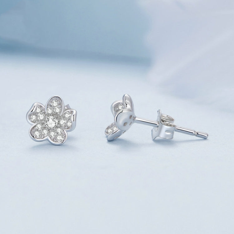 BSE855 Sterling Silver S925 White Gold Plated Full-set Zircon Flower Stud Earrings, BSE855