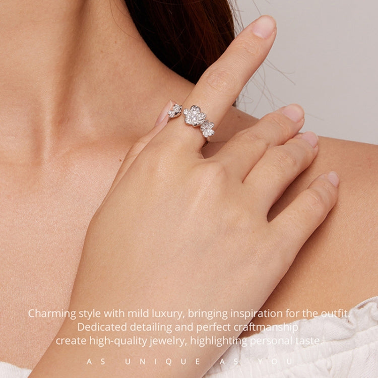 BSR447 Sterling Silver S925 Plated White Gold Fully Paved Zircon Flower Open Adjustable Ring, BSR447