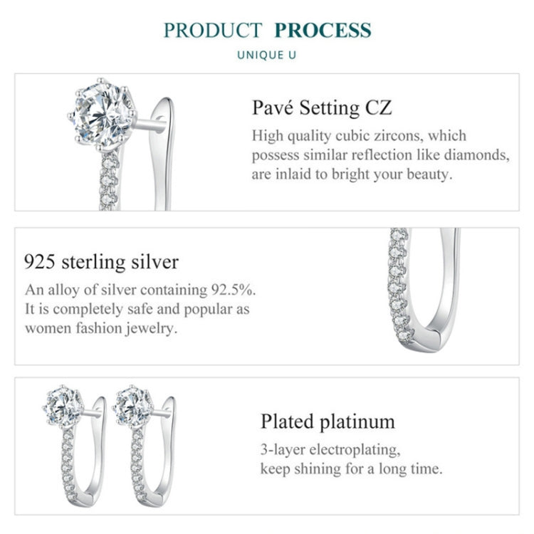BSE856 Sterling Silver S925 White Gold Plated Simple Zircon Earrings, BSE856