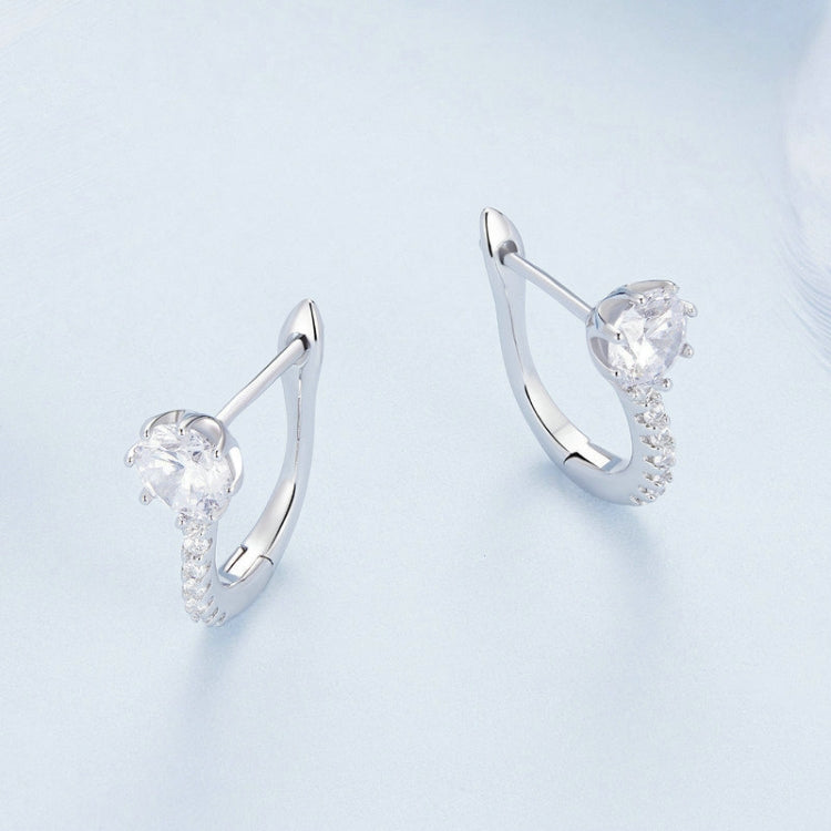 BSE856 Sterling Silver S925 White Gold Plated Simple Zircon Earrings, BSE856