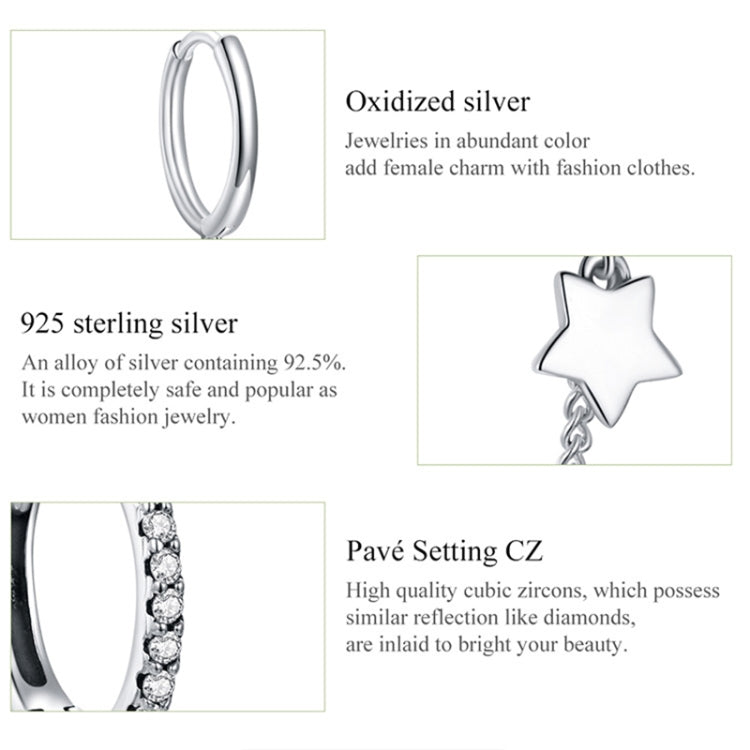 Sterling Silver S925 Zircon Fashion Star Earrings, SCE914-B, SCE914-C