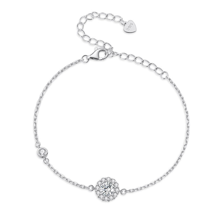 MSB007 Sterling Silver S925 White Gold Plated Zircon Moissanite Simple Bracelet, MSB007