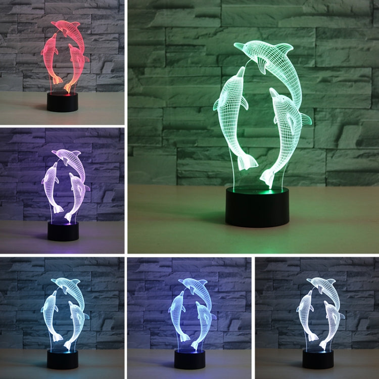 Three Dolphins Shape 3D Colorful LED Vision Light Table Lamp, Charging Touch Version, Charging Touch Version