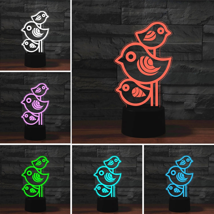Three Birds Shape 3D Colorful LED Vision Light Table Lamp, USB & Battery Version, USB & Battery Version