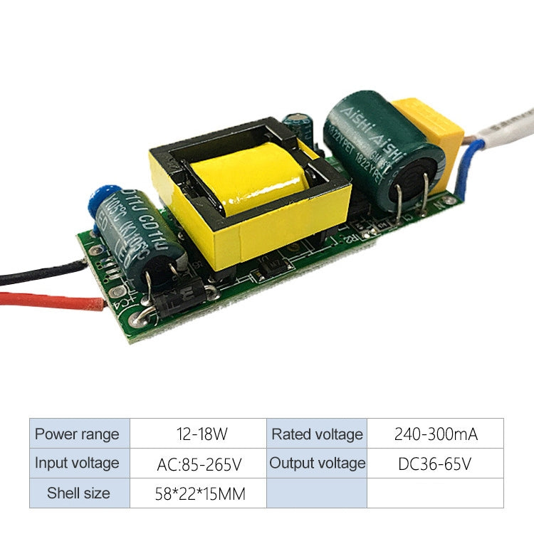 12-18W LED Driver Adapter Isolated Power Supply AC 85-265V to DC 36-65V, 12-18W