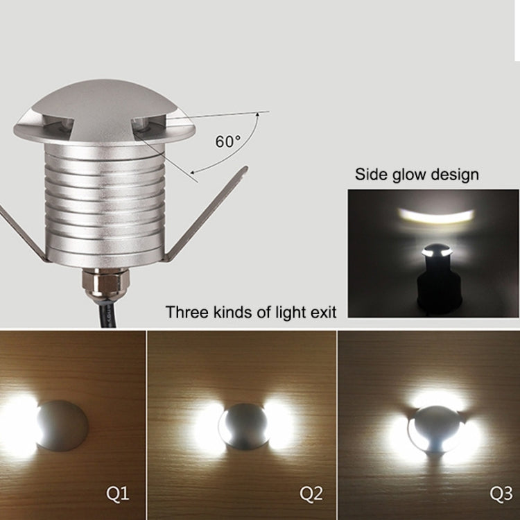 3W LED Embedded Polarized Buried Lamp IP67 Waterproof Turtle Shell Lamp Outdoor Garden Lawn Lamp, White Light 4000K Q3 Three-way Light, White Light 4000K Q3