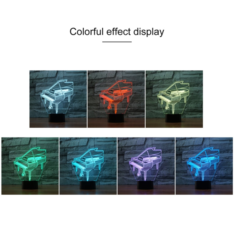 Piano Shape 3D Colorful LED Vision Light Table Lamp, USB Touch Version, USB Touch Version