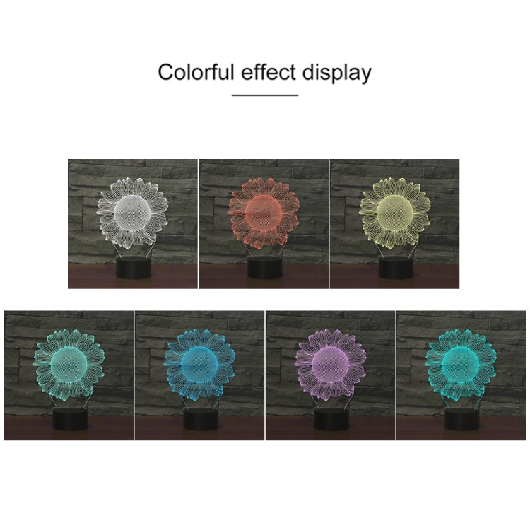 Sunflower Black Base Creative 3D LED Decorative Night Light, Powered by USB and Battery, Powered by USB and Battery