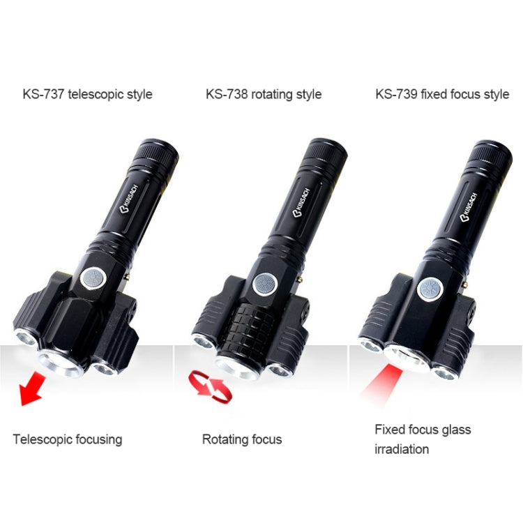 KS-738 USB Charging Waterproof T6+XPE Zoomable LED Flashlight with 4-Modes, KS-738