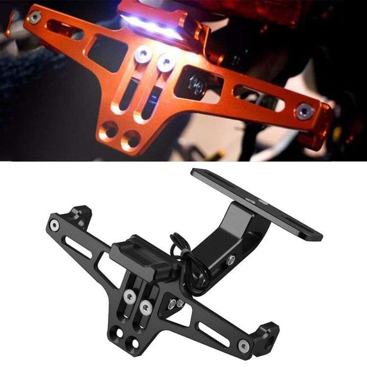 LPF013 Motorcycle Modification Accessories Universal Aircraft Shape Aluminum Alloy License Plate Bracket with LED Lights, Red with LED, Black with LED, Blue with LED