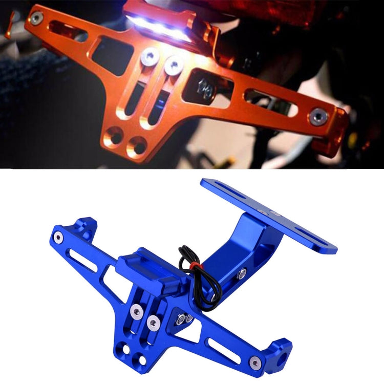 LPF013 Motorcycle Modification Accessories Universal Aircraft Shape Aluminum Alloy License Plate Bracket with LED Lights, Red with LED, Black with LED, Blue with LED