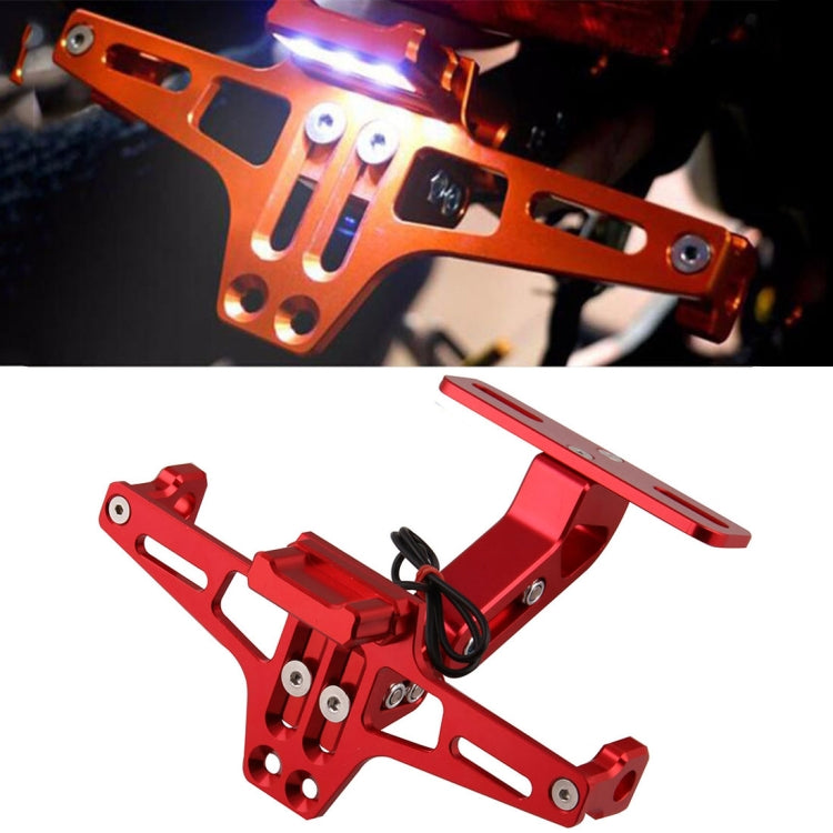 LPF013 Motorcycle Modification Accessories Universal Aircraft Shape Aluminum Alloy License Plate Bracket with LED Lights, Red with LED, Black with LED, Blue with LED