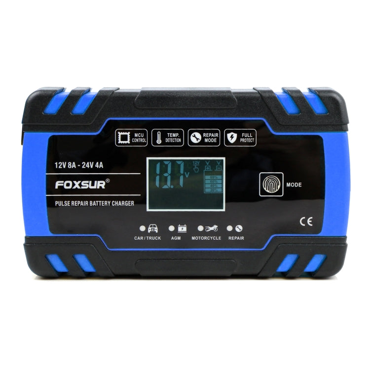 FOXSUR 12V-24V Car Motorcycle Truck Repair Battery Charger AGM Charger, EU Plug (Blue), EU Plug Blue