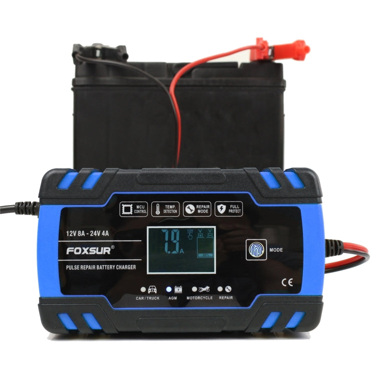 FOXSUR 12V-24V Car Motorcycle Truck Repair Battery Charger AGM Charger, EU Plug (Blue), EU Plug Blue