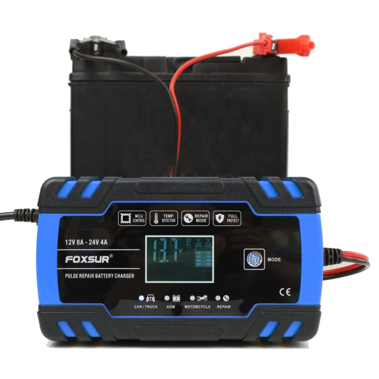 FOXSUR 12V-24V Car Motorcycle Truck Repair Battery Charger AGM Charger, EU Plug (Blue), EU Plug Blue